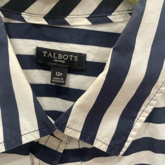EUC Talbots navy and white striped blouse, 12P - Picture 4 of 4